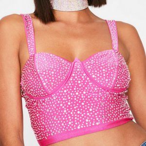 Banjul by Dolls Kill Hot Pink Crystal Crop Tank La